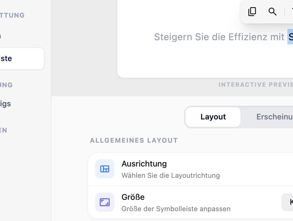 Toolbar Settings