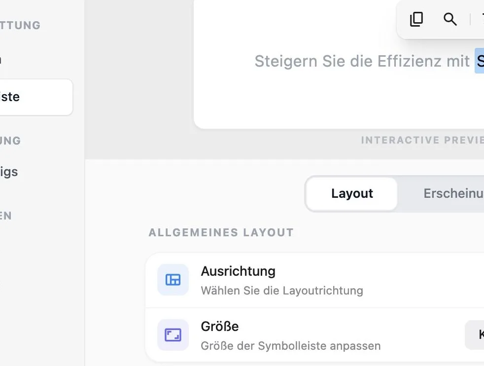Toolbar Settings