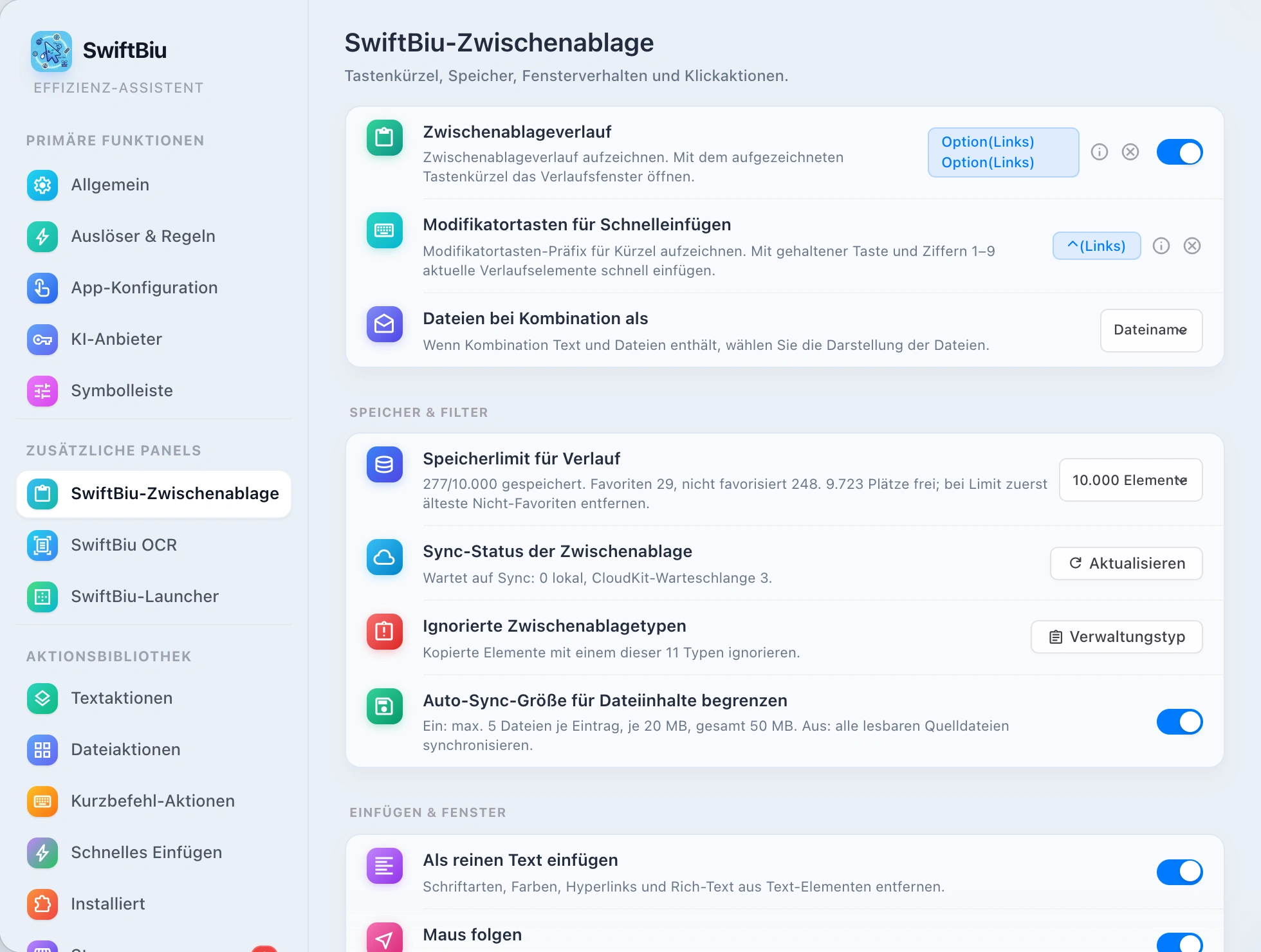 SwiftBiu Clipboard Preferences