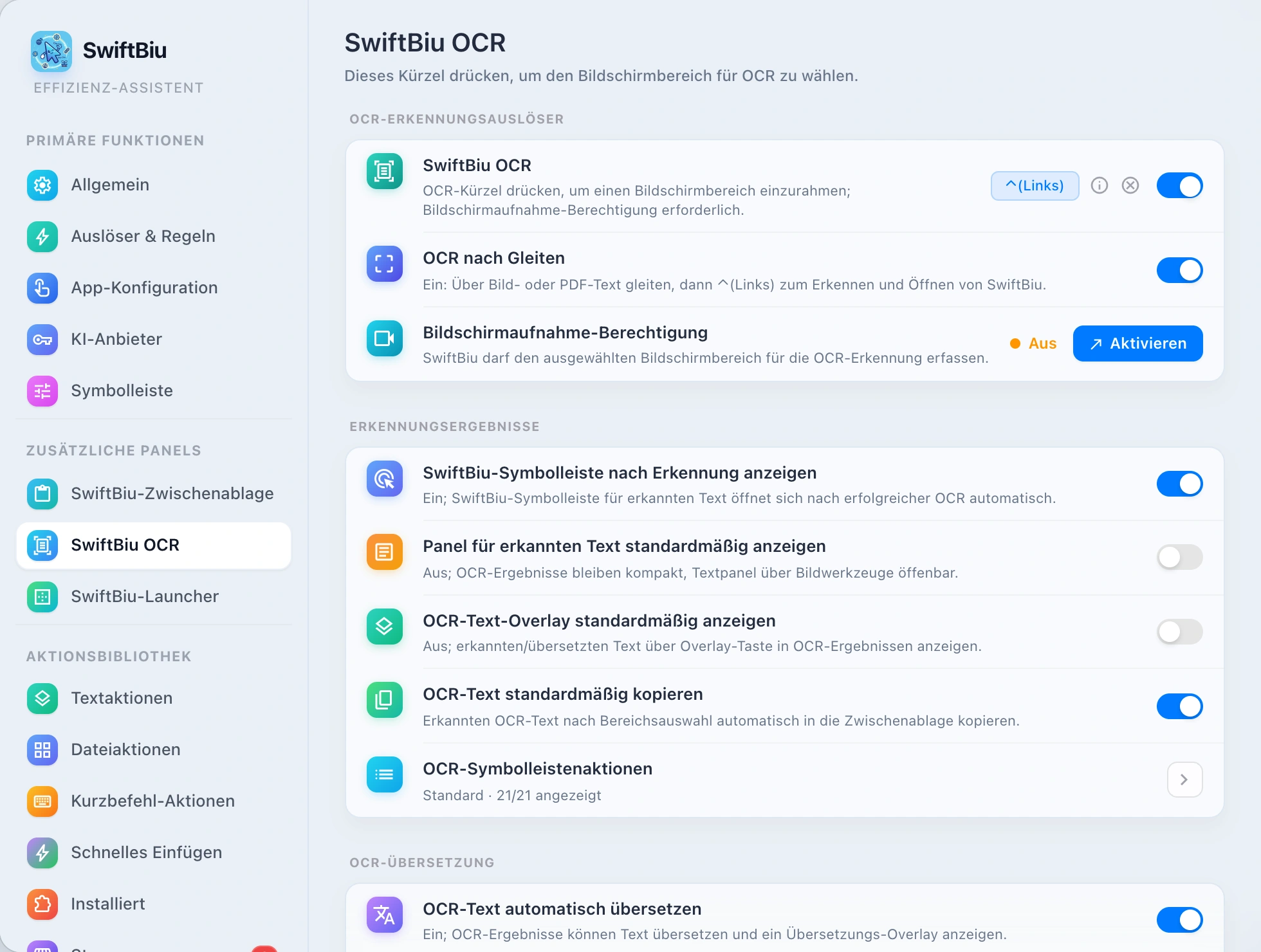 SwiftBiu OCR Recognition Preferences
