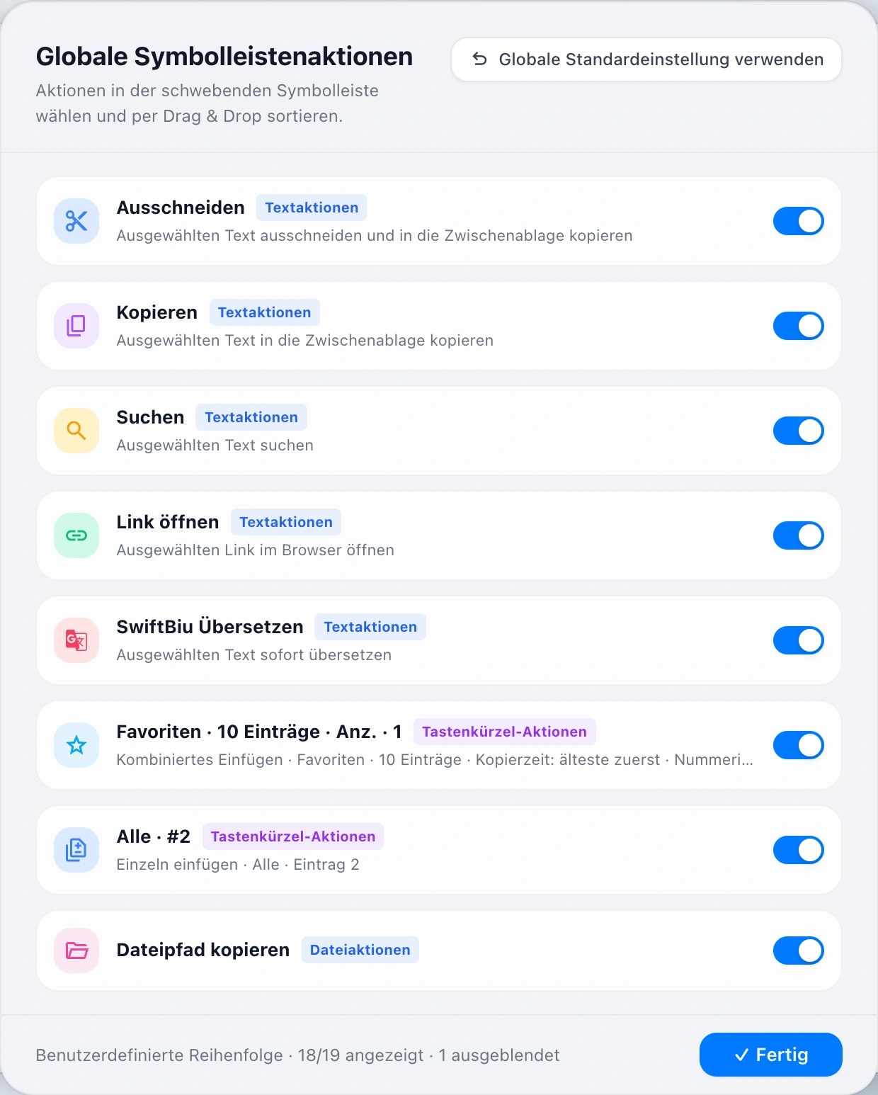 Global Toolbar Actions Modal
