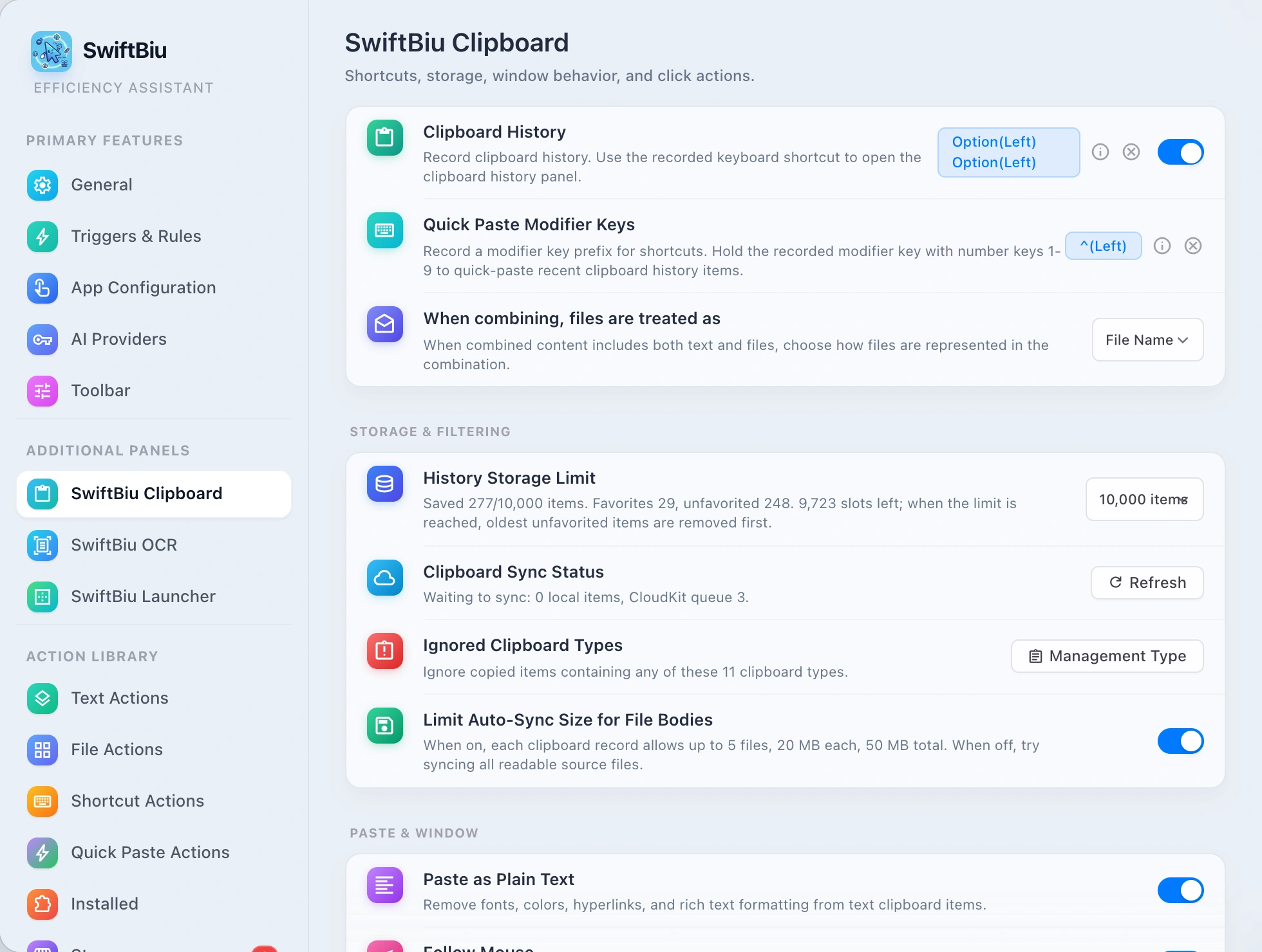 SwiftBiu Clipboard Preferences