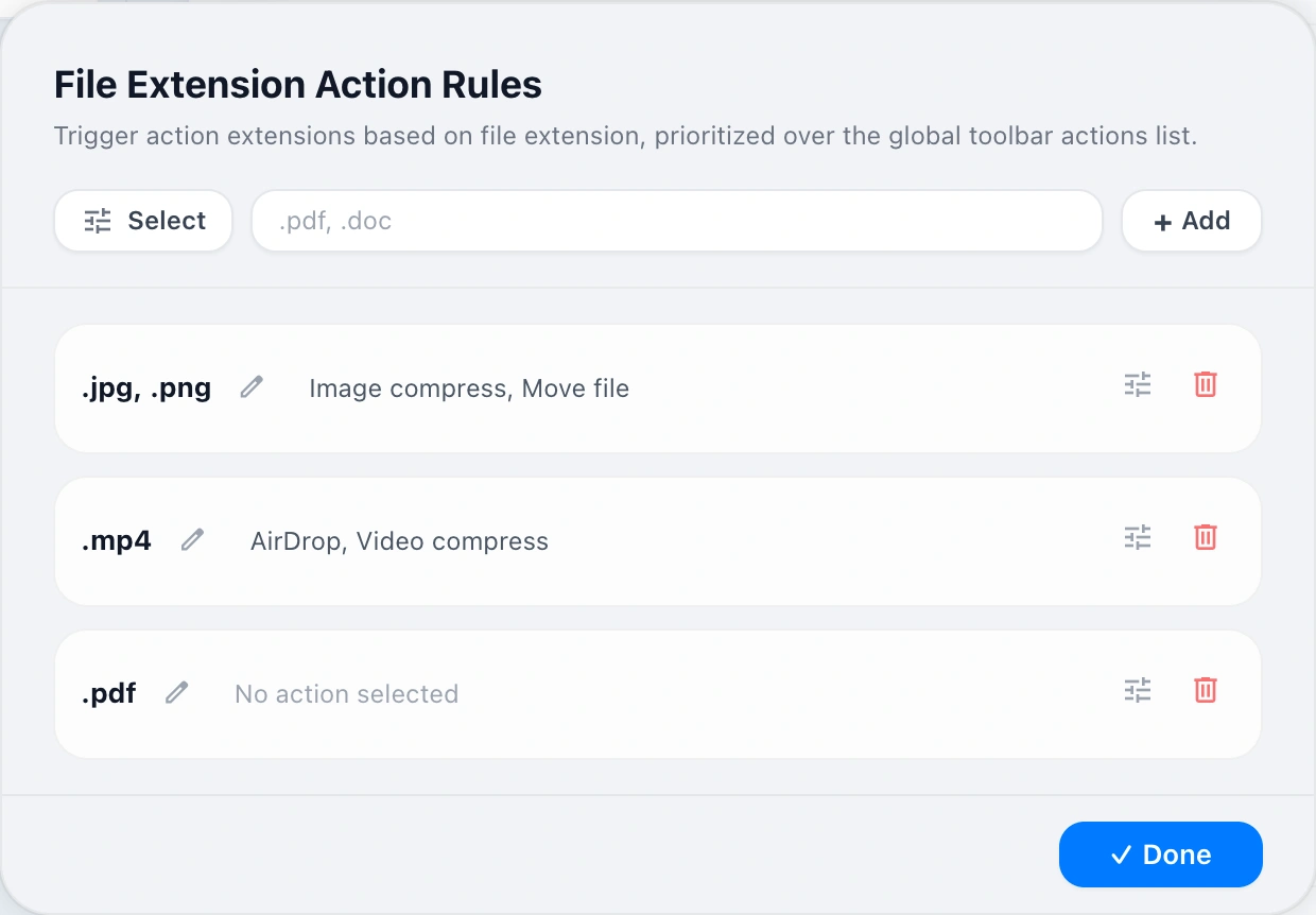File Extension Rules Modal