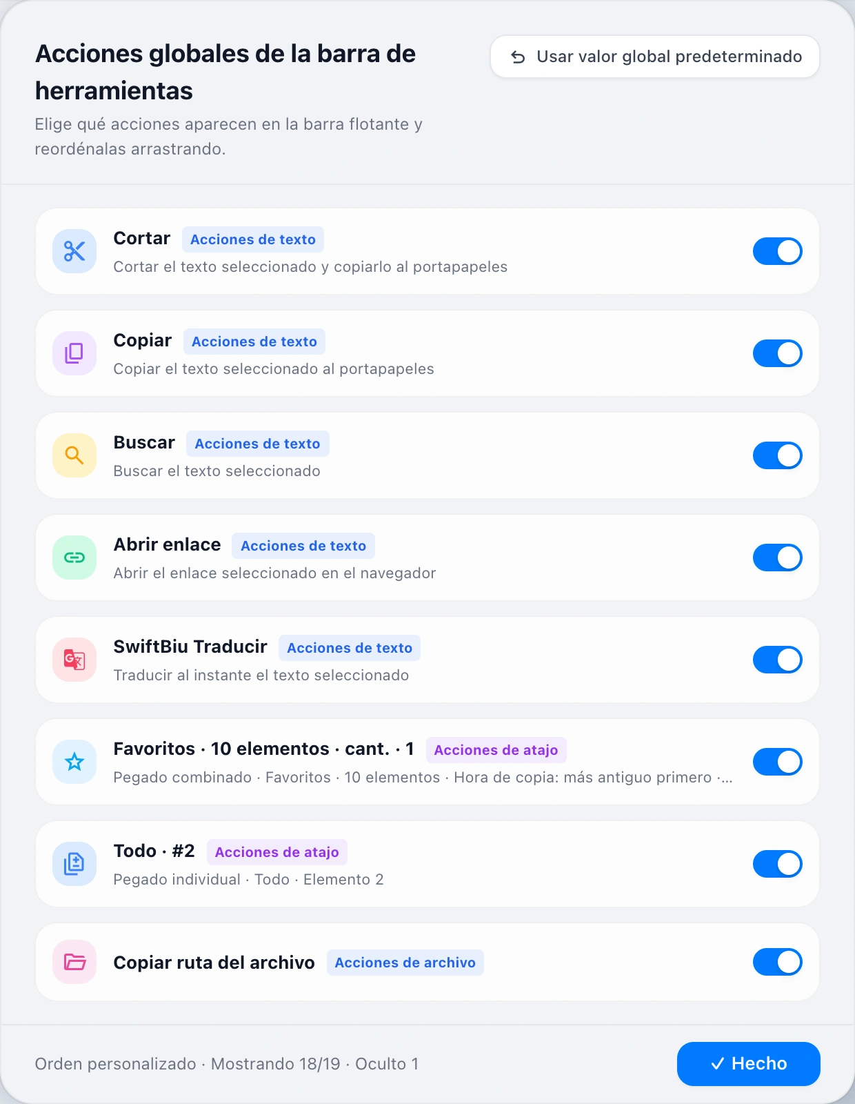 Global Toolbar Actions Modal