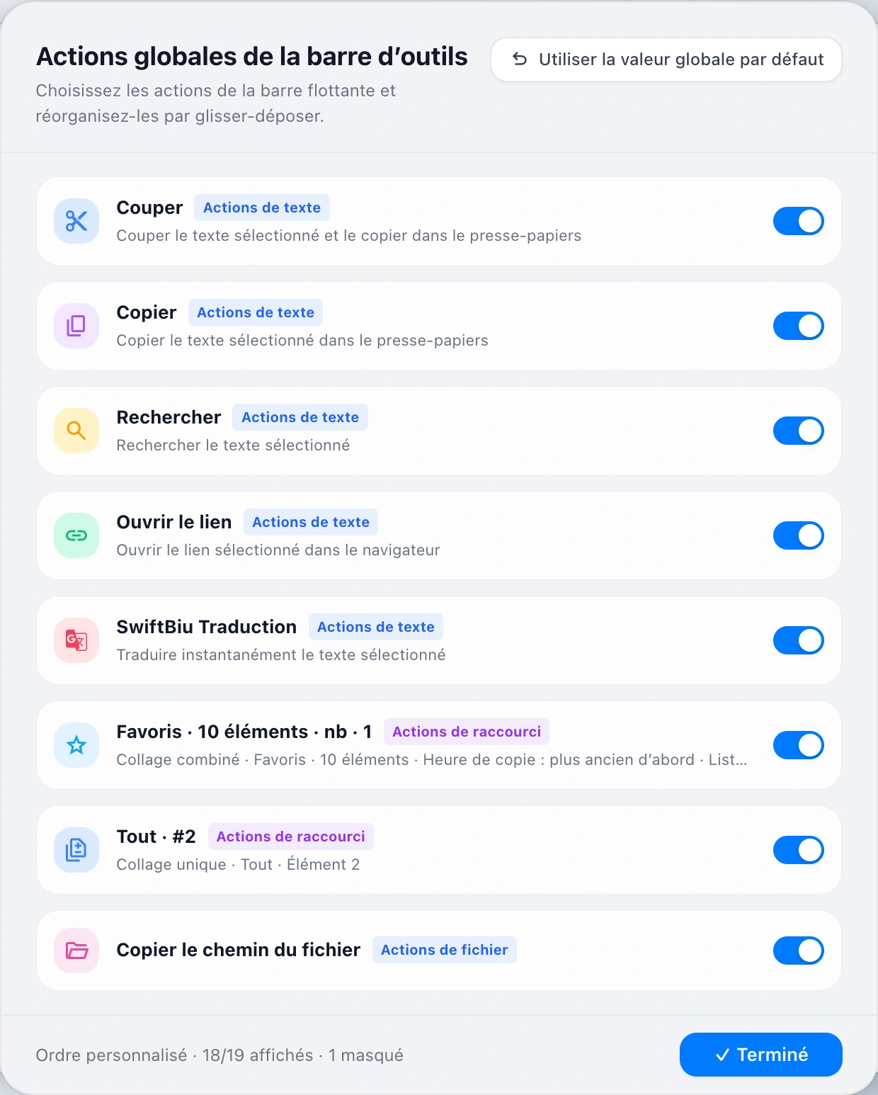 Global Toolbar Actions Modal