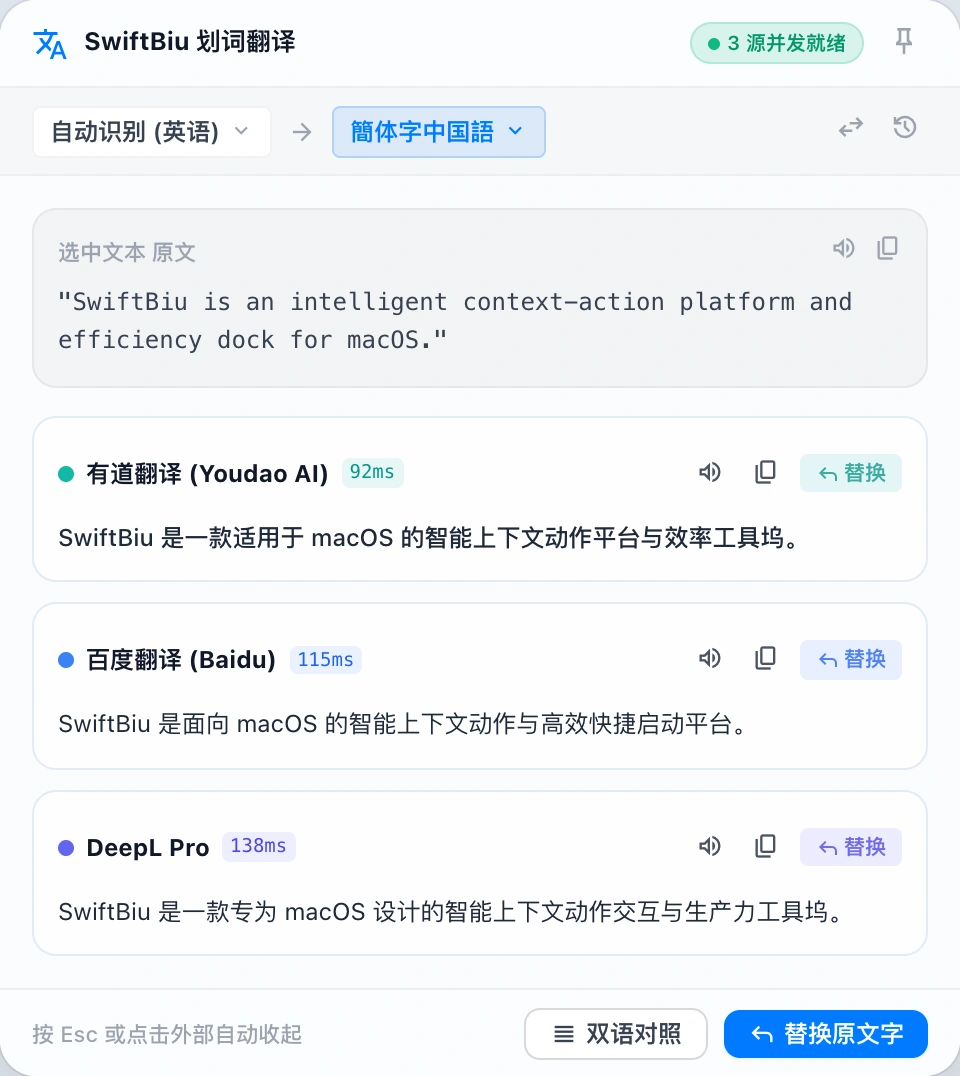 SwiftBiu Translation Popover Panel
