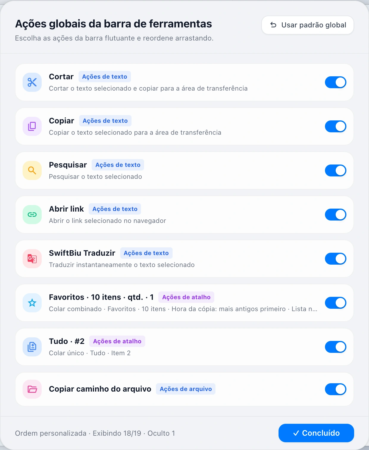 Global Toolbar Actions Modal