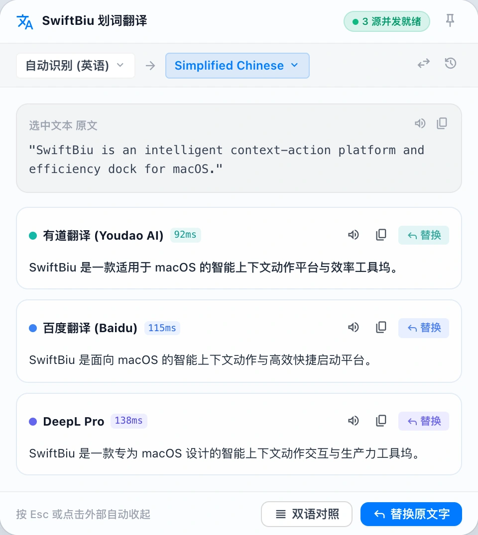 SwiftBiu Translation Popover Panel