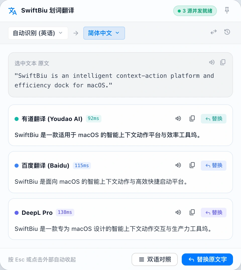 SwiftBiu Translation Popover Panel